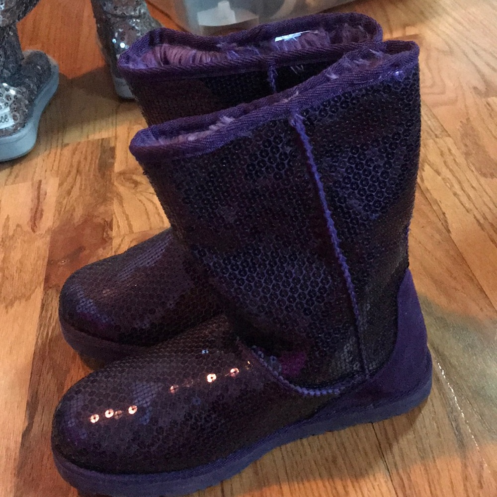 purple sequin boots